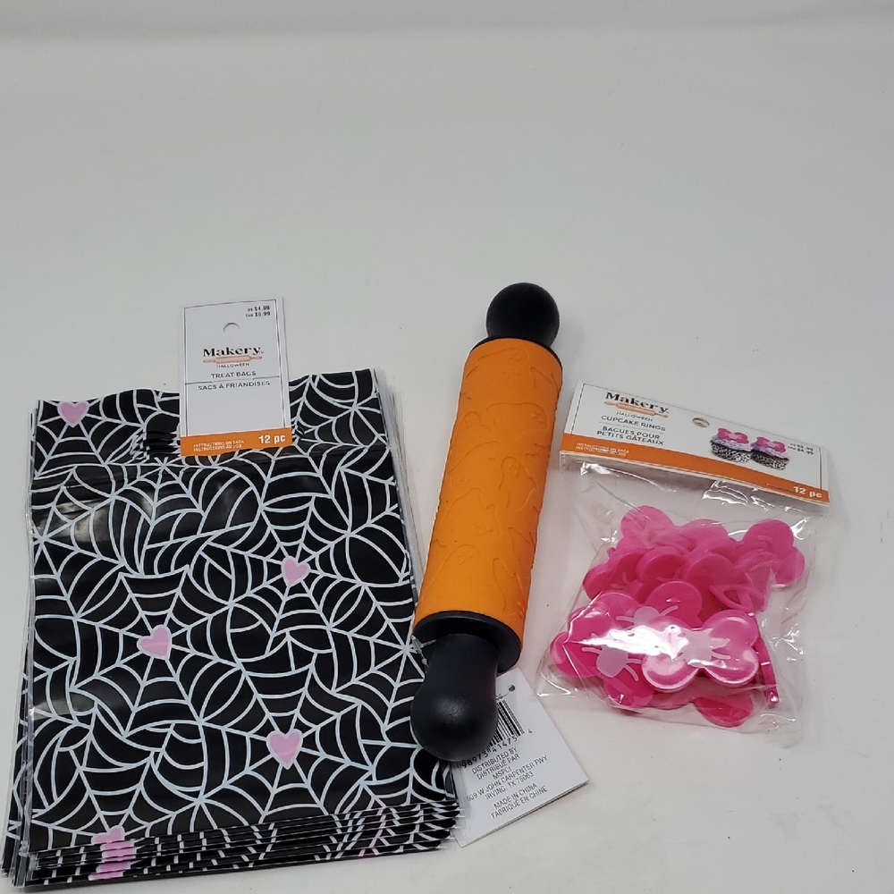 Orange and Black Rolling Pin, Treat BAGS, Cupcake Rings  Set